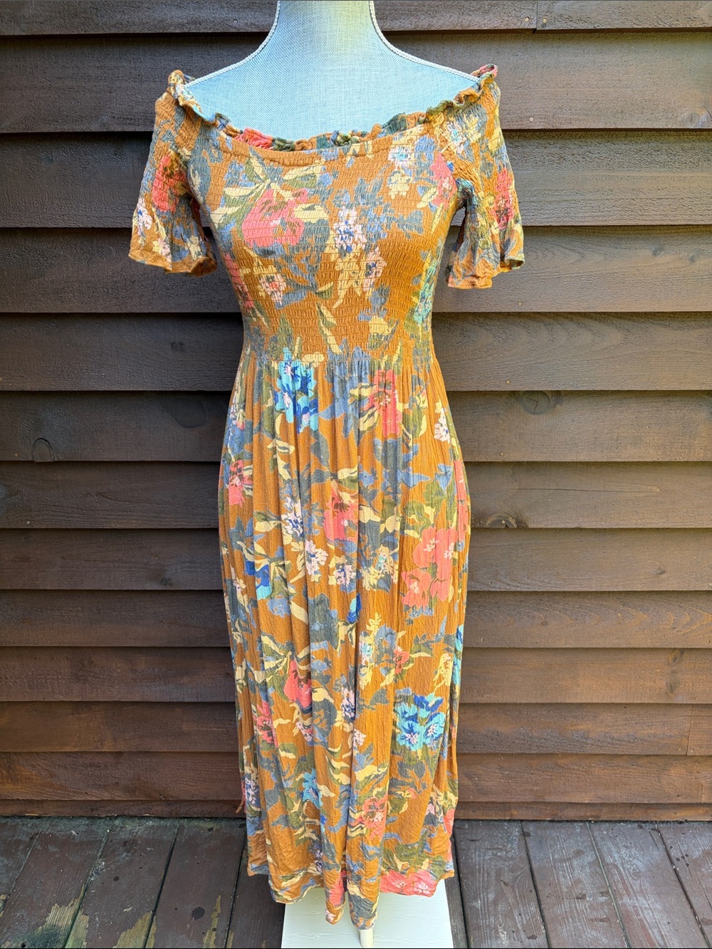 Kimchi Blue Mustard Floral Midi Dress